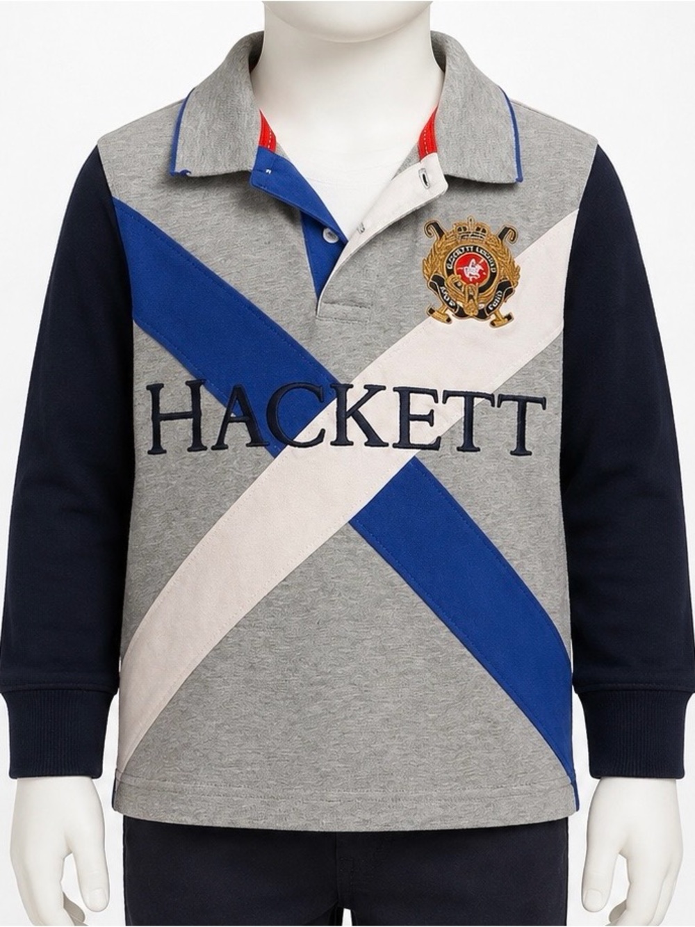 Hackett Grey, Blue & Cream Long Sleeve Rugby Polo for Kids size 5-6 boys
